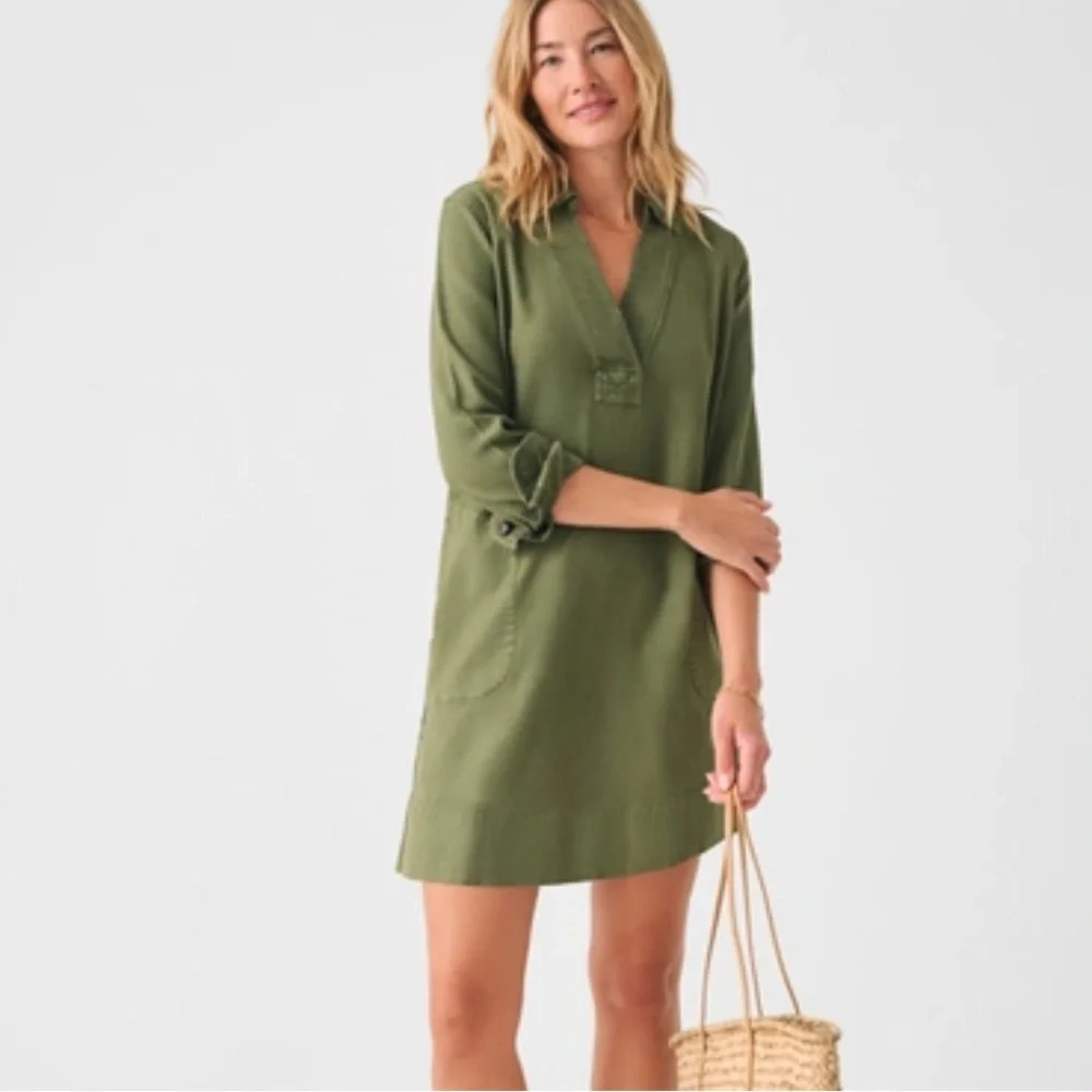 Faherty Army Green Stretch Surplus Utility Inspired Dress In Fatigue Mod NWT S